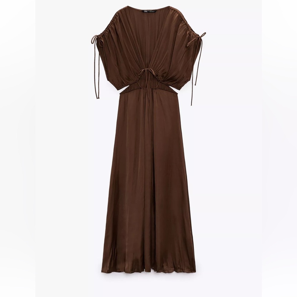 Zara Satin Effect Chocolate Brown Maxi Dress